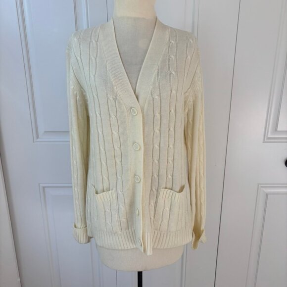 Sears cable knit cardigan cream Grandpa Sweater - Picture 2 of 13